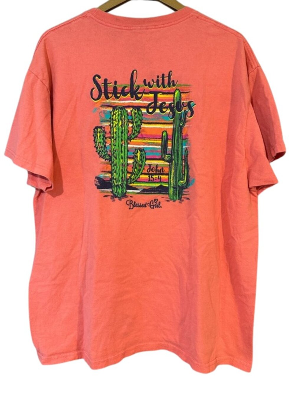 Blessed Girl Stick with Jesus T-Shirt Coral Graphic Tee Christian Shirt